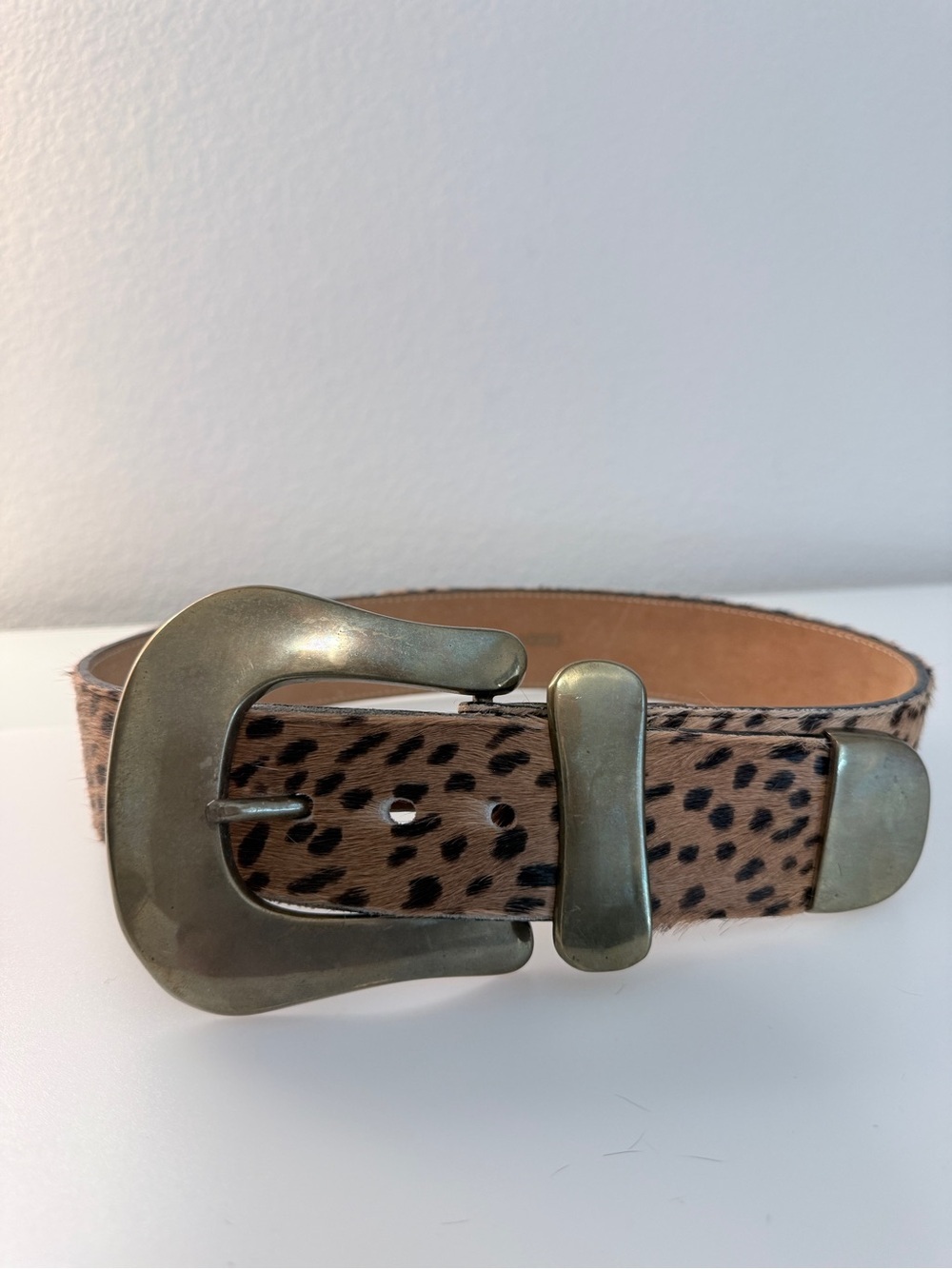 Streets Ahead Leopard Calf Hair Leather Belt Brass Buckle | Made in USA | Size M